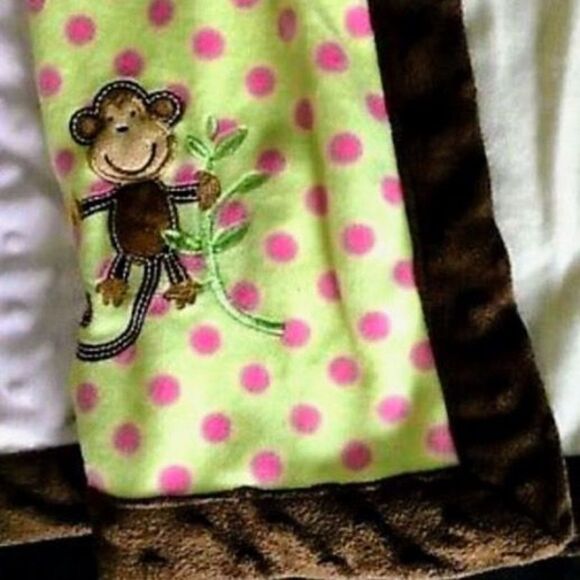 miniville Layette Monkey Dot Plush Sherpa Textured Minky Baby Blanket Lovey - Picture 3 of 12